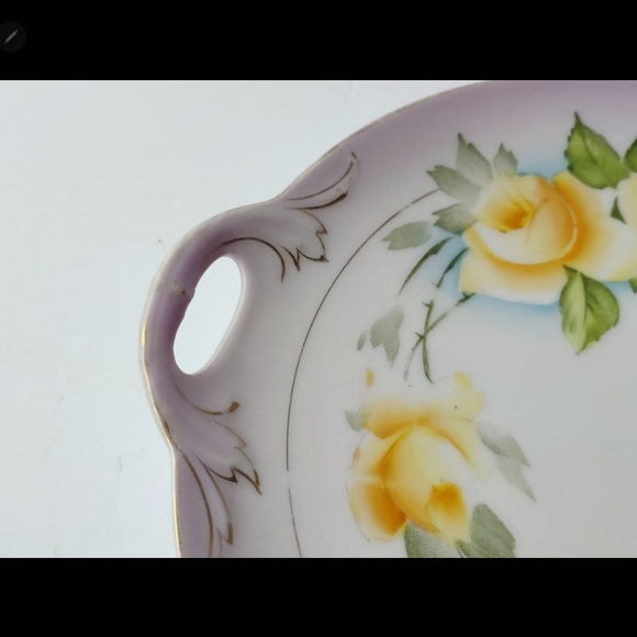 Antique PT Bavaria 2 Handle Studio Hand Painted Artist Signed Yellow Rose Plate - Picture 5 of 10